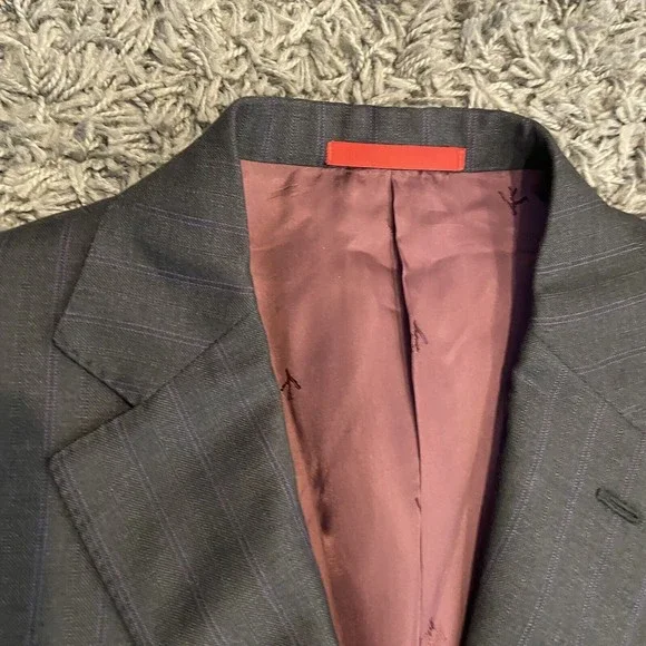 ISAIA Napoli 100% Wool 120’s Sport Coat Blazer In Gray Purple Stripe US 38 EU 48